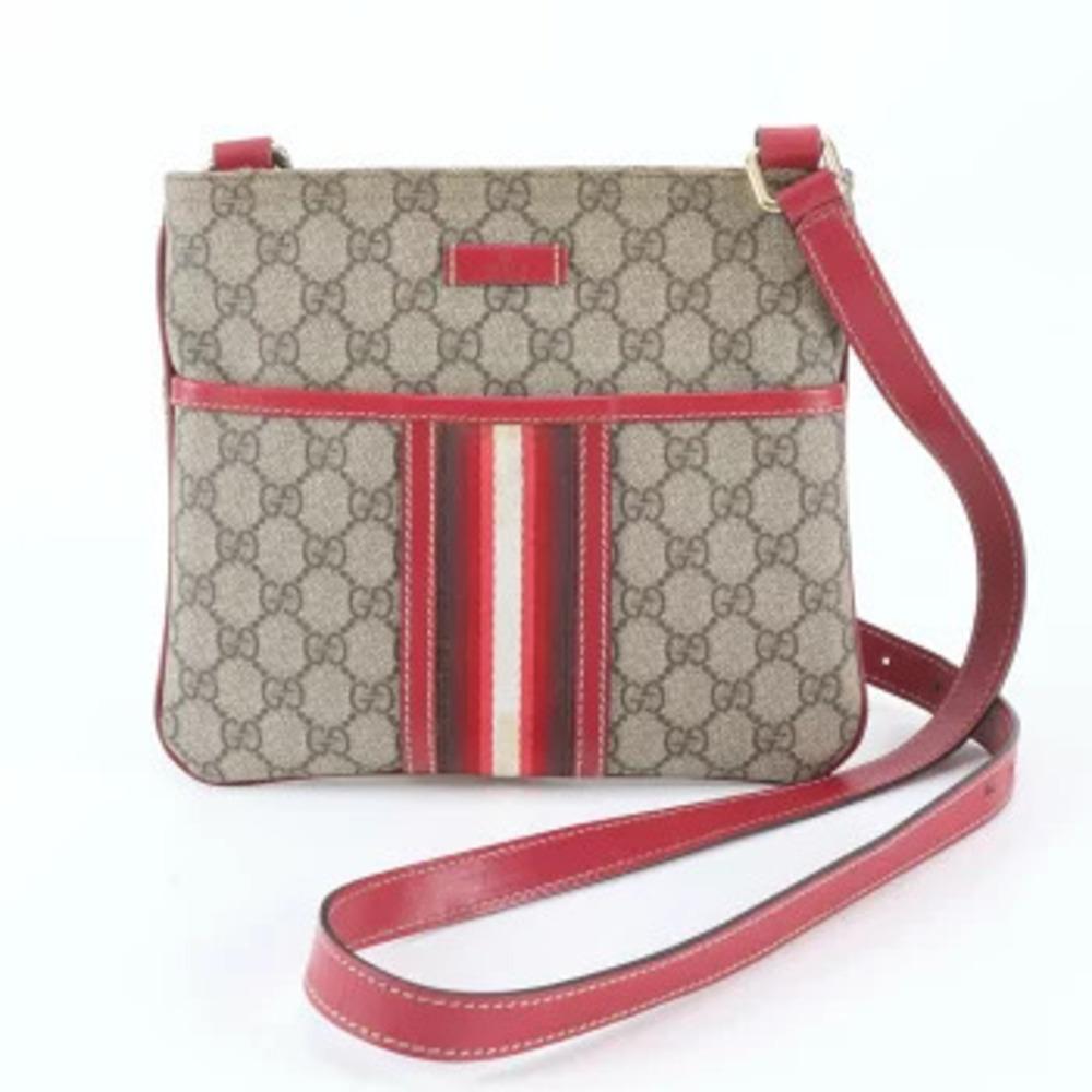 Gucci GG Supreme Sherry Leather Crossbody Bag Red Tan